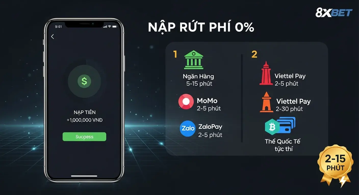 Phương Thức Nạp Rút Tiền 8Xbet – Ngân Hàng, MoMo, ZaloPay, USDT, Thẻ Quốc Tế